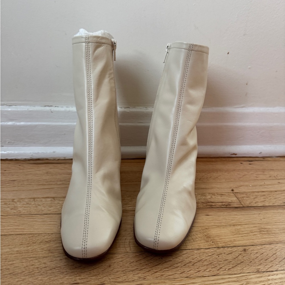 BY FAR Cream Leather Ankle Booties